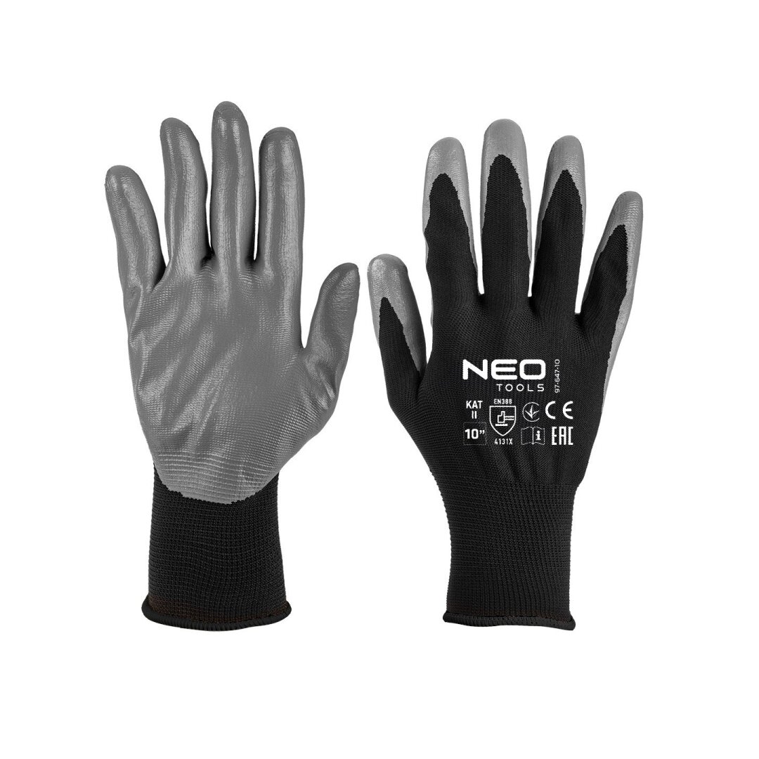 Darbinės pirštinės, nitrilu dengtos, iš poliesterio, 4131X dydis 11 (card)