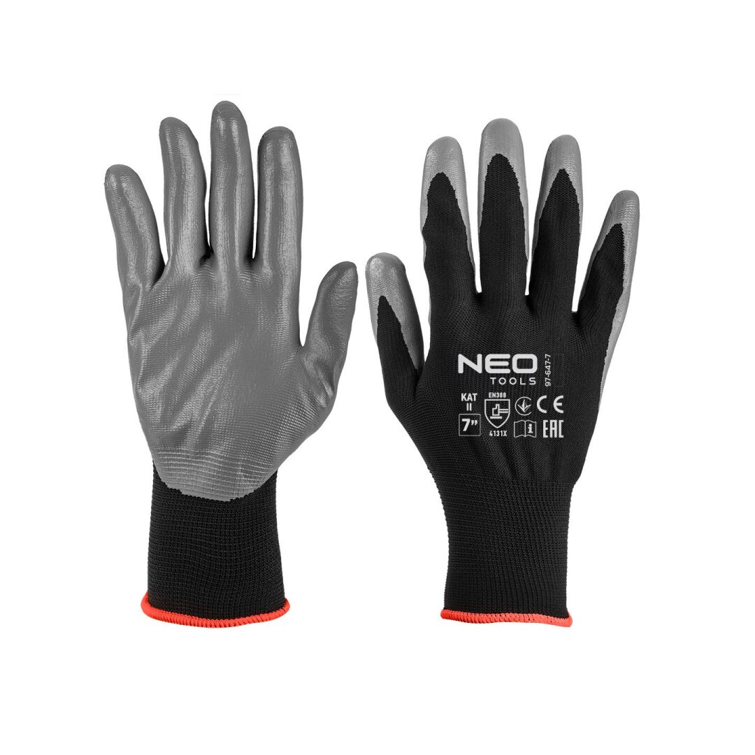 Darbinės pirštinės, nitrilu dengtos, iš poliesterio, 4131X dydis 7 (card)