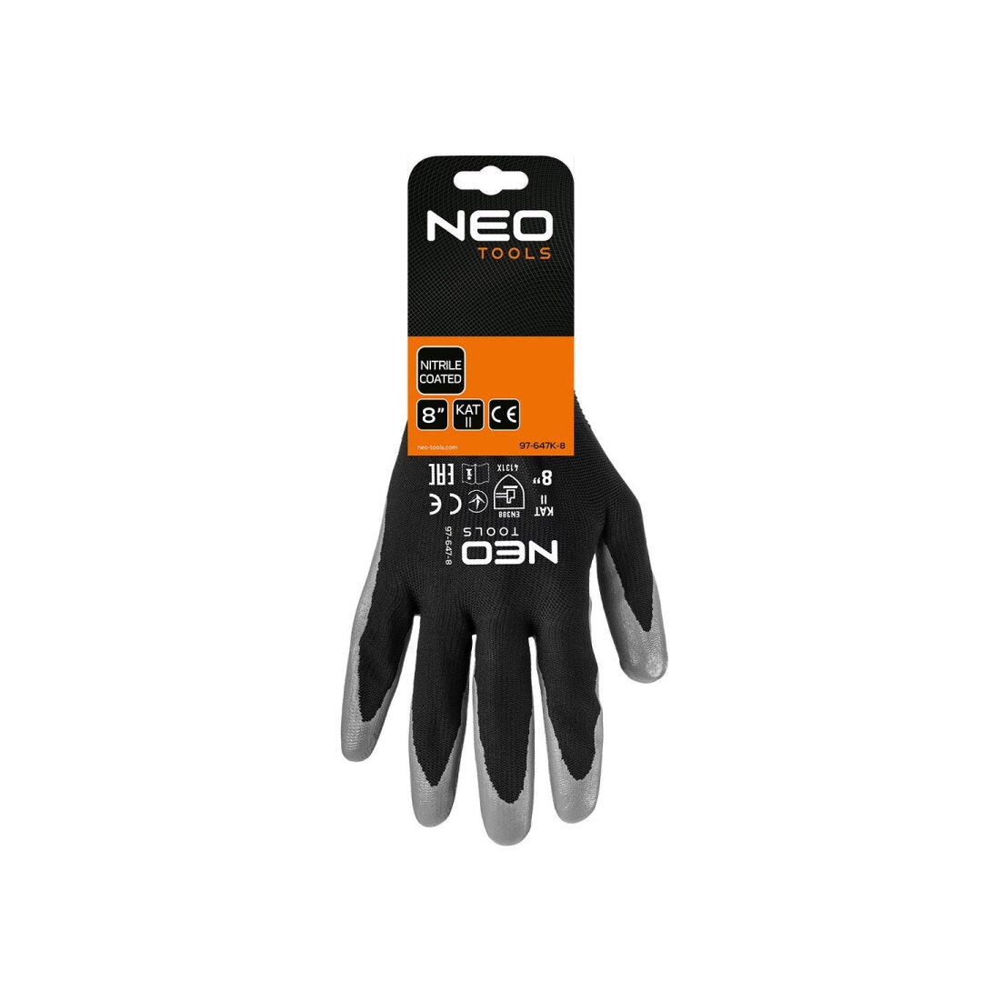 Darbinės pirštinės, nitrilu dengtos, iš poliesterio, 4131X dydis 8 (card) 1 Darbinės pirštinės, nitrilu dengtos, iš poliesterio, 4131X dydis 8 (card) 1