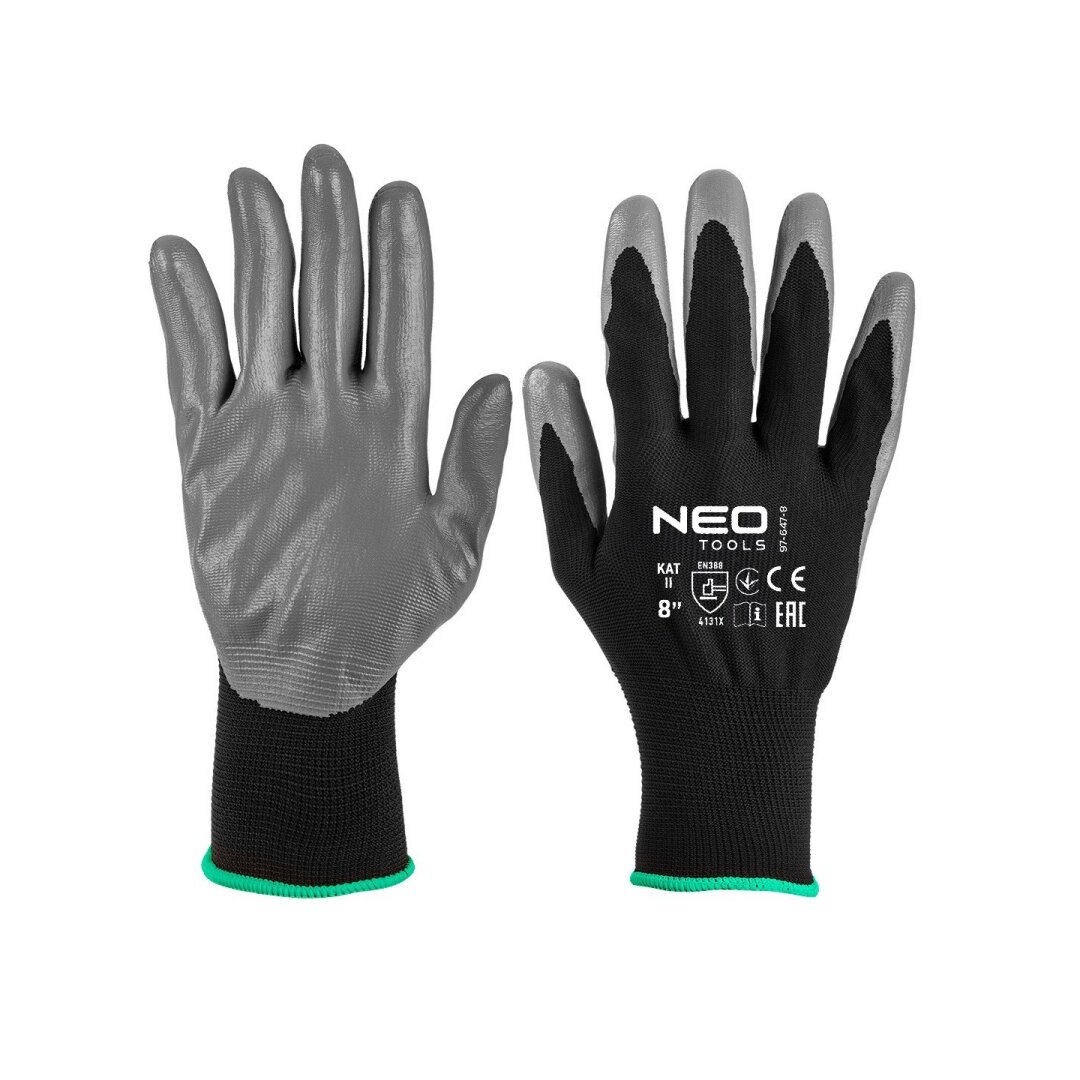 Darbinės pirštinės, nitrilu dengtos, iš poliesterio, 4131X dydis 8 (card)