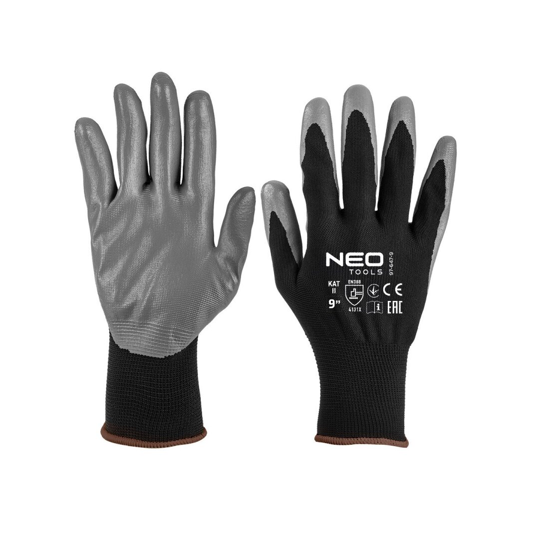 Darbinės pirštinės, nitrilu dengtos, iš poliesterio, 4131X dydis 9 (card)