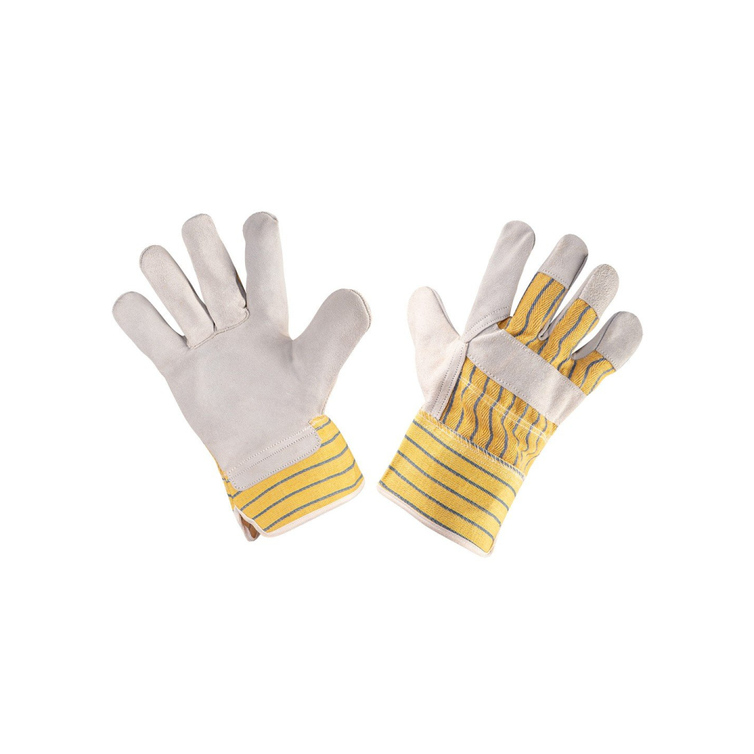 Darbinės pirštinės, pilkos spalvos, iš karvės skeltinės odos, 10,5 dydžio