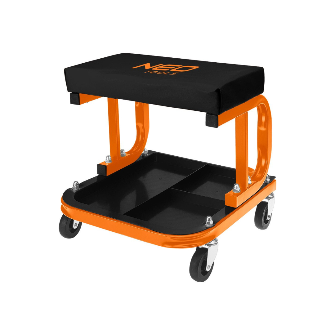 Darbo kėdė su ratukai ir įrankių lentyna