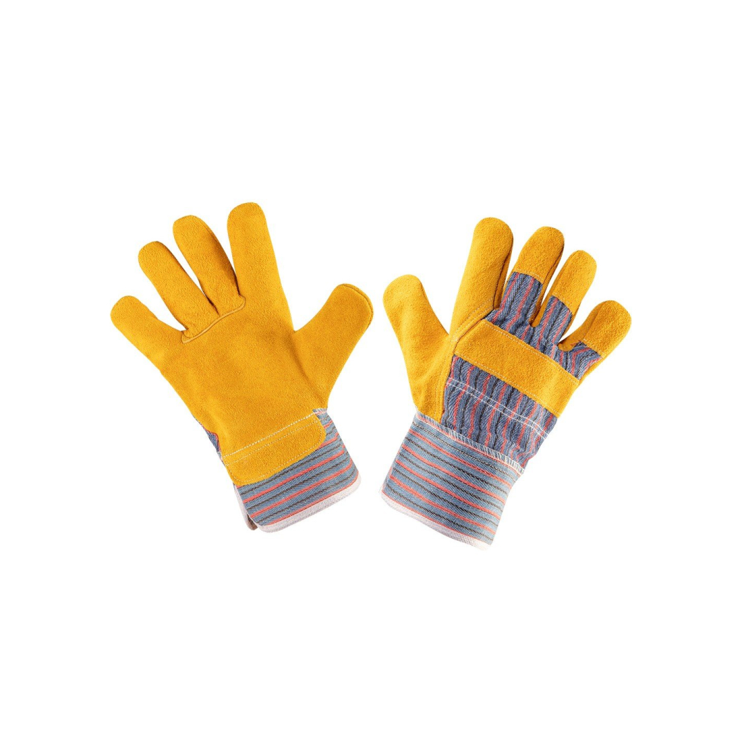 Darbo pirštinės, geltonos spalvos, iš karvės skeltinės odos, 10,5 dydžio