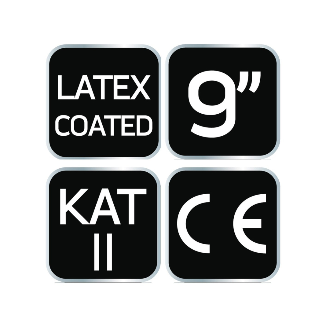 Darbo pirštinės, medvilninės, padengtos lateksu ir poliesteriu, 2143X, 9 dydis 7 Darbo pirštinės, medvilninės, padengtos lateksu ir poliesteriu, 2143X, 9 dydis 7