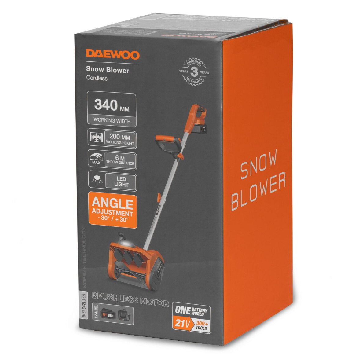 Akum. sniego valymo mašina DAEWOO DAST 3421Li SET, 21V, 4.0Ah, 34 cm 13