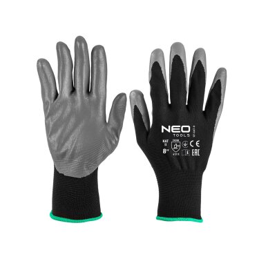 Darbinės pirštinės, nitrilu dengtos, iš poliesterio, 4131X dydis 8 (card)