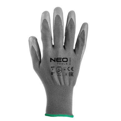 Darbinės pirštinės, PU dengtos poliesterio, 4131X dydis 8 (card) 3 Darbinės pirštinės, PU dengtos poliesterio, 4131X dydis 8 (card) 3