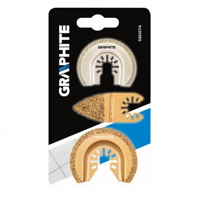 Daugiafunkcinio įrankio geležtės, GRAPHITE 56H074, keramikai, 3 vnt. 1 Daugiafunkcinio įrankio geležtės, GRAPHITE 56H074, keramikai, 3 vnt. 1