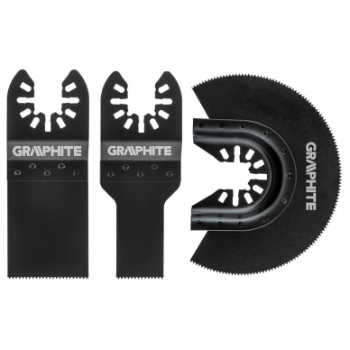 Daugiafunkcinio įrankio geležtės, GRAPHITE 56H070, medžiui, 3 vnt. Daugiafunkcinio įrankio geležtės, GRAPHITE 56H070, medžiui, 3 vnt.