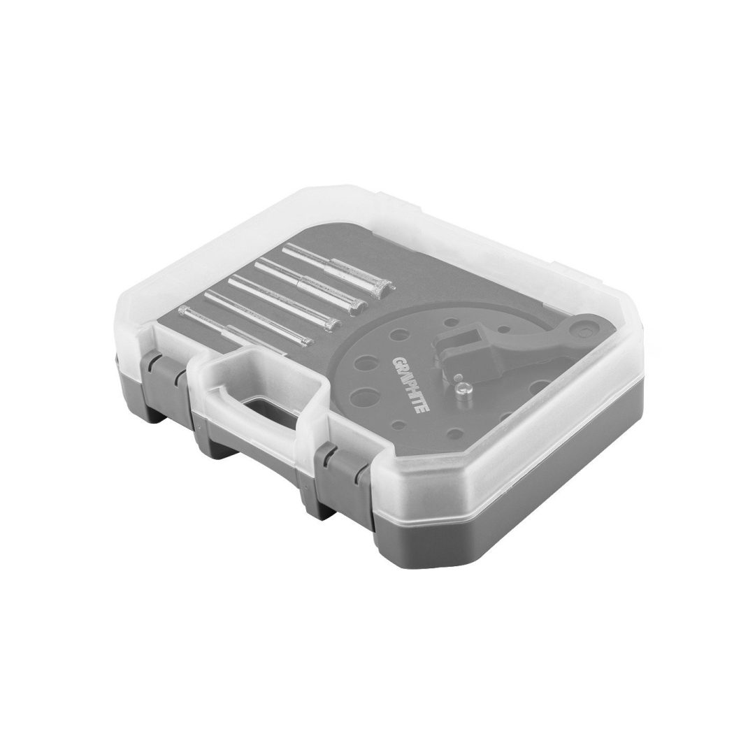 Deimantiniai grąžtai 5-12 mm su kreiptuvu, rinkinyje 6 vnt. 8 Deimantiniai grąžtai 5-12 mm su kreiptuvu, rinkinyje 6 vnt. 8