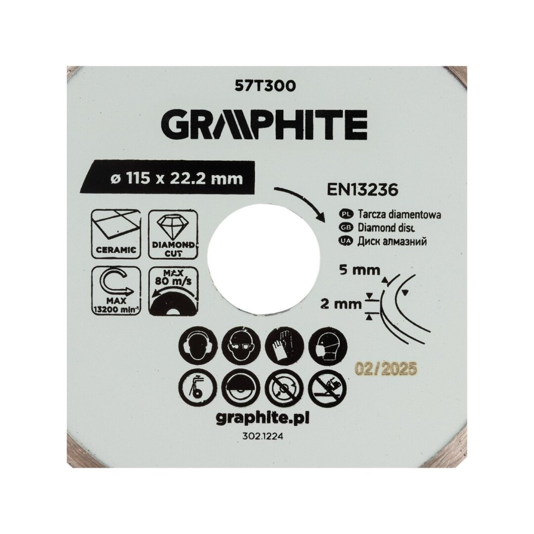 Deimantinis pjovimo diskas, 115 x 22,2 mm, šlapiam pjovimui 5