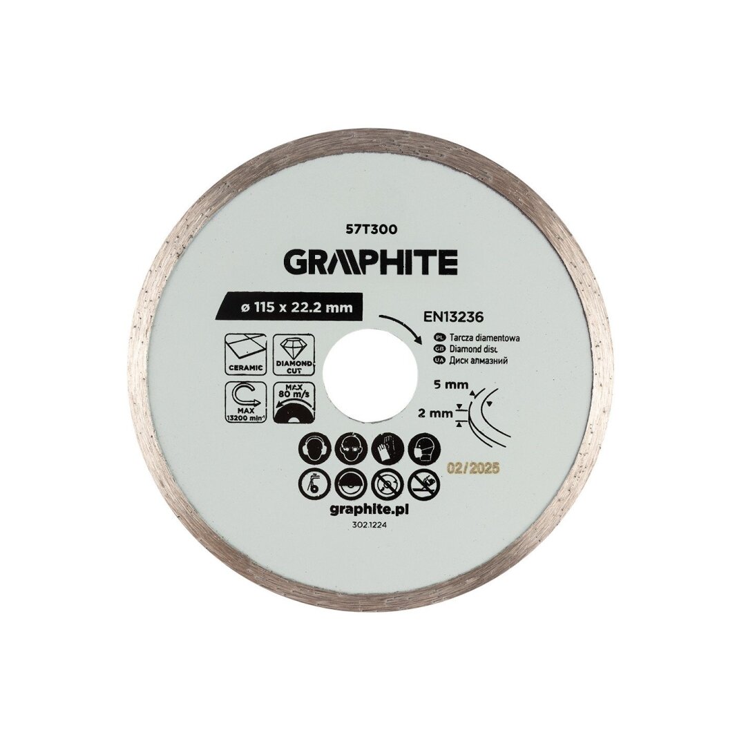 Deimantinis pjovimo diskas, 115 x 22,2 mm, šlapiam pjovimui