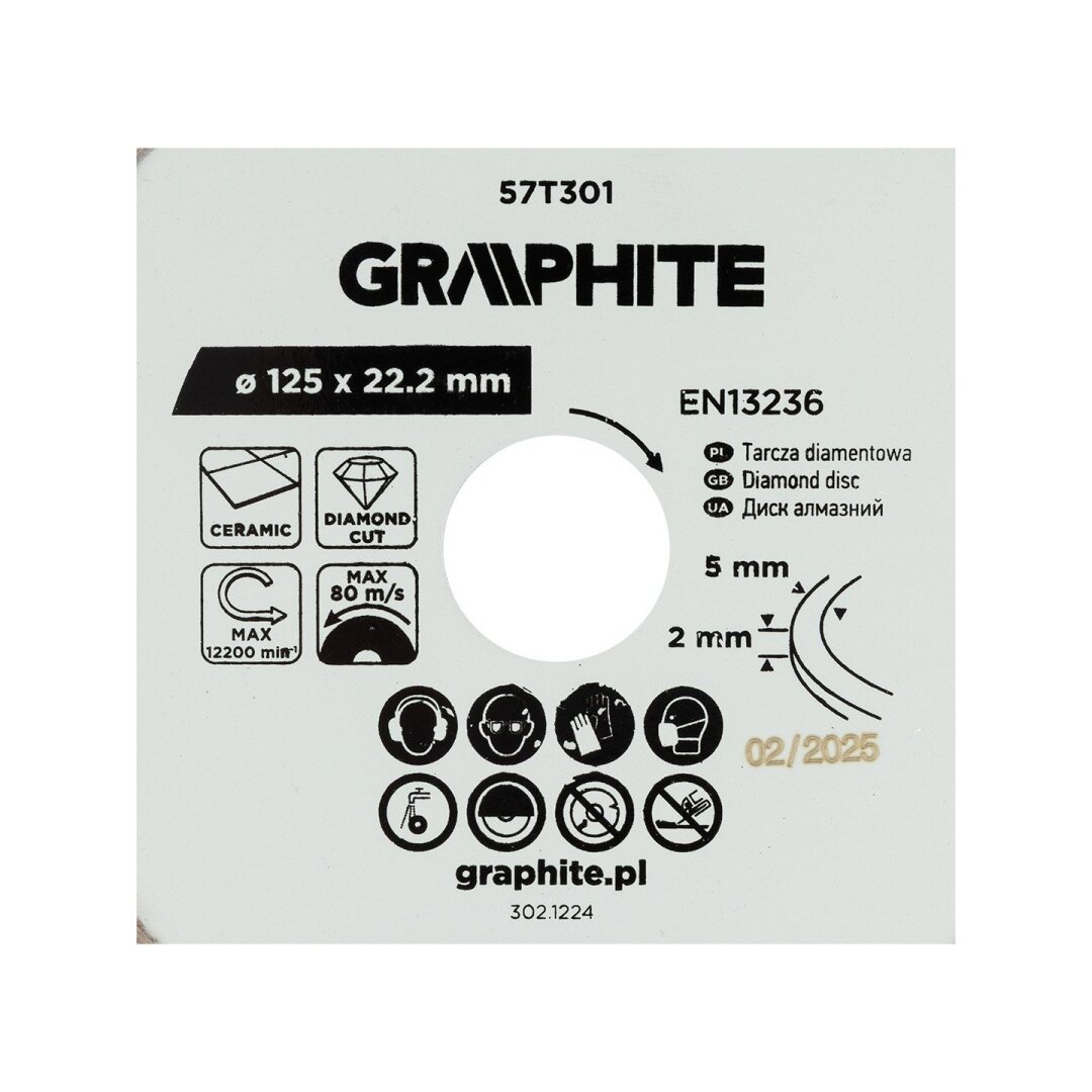 Deimantinis pjovimo diskas, 125 x 22,2 mm, šlapiam pjovimui 3