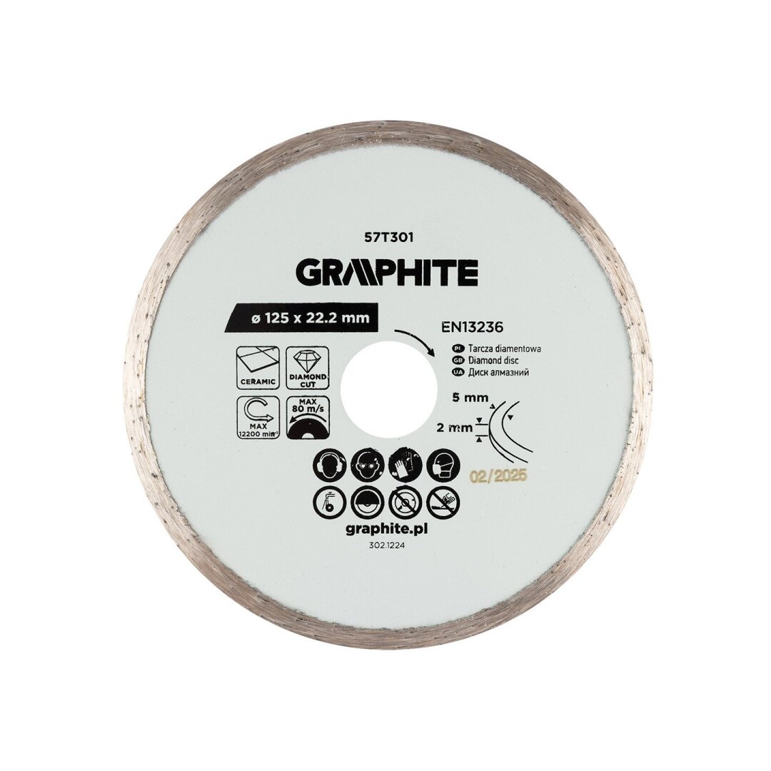 Deimantinis pjovimo diskas, 125 x 22,2 mm, šlapiam pjovimui