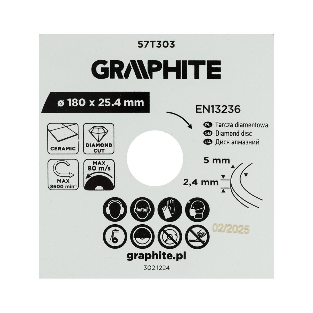 Deimantinis pjovimo diskas, 180 x 25,4 mm, šlapiam pjovimui 4 Deimantinis pjovimo diskas, 180 x 25,4 mm, šlapiam pjovimui 4