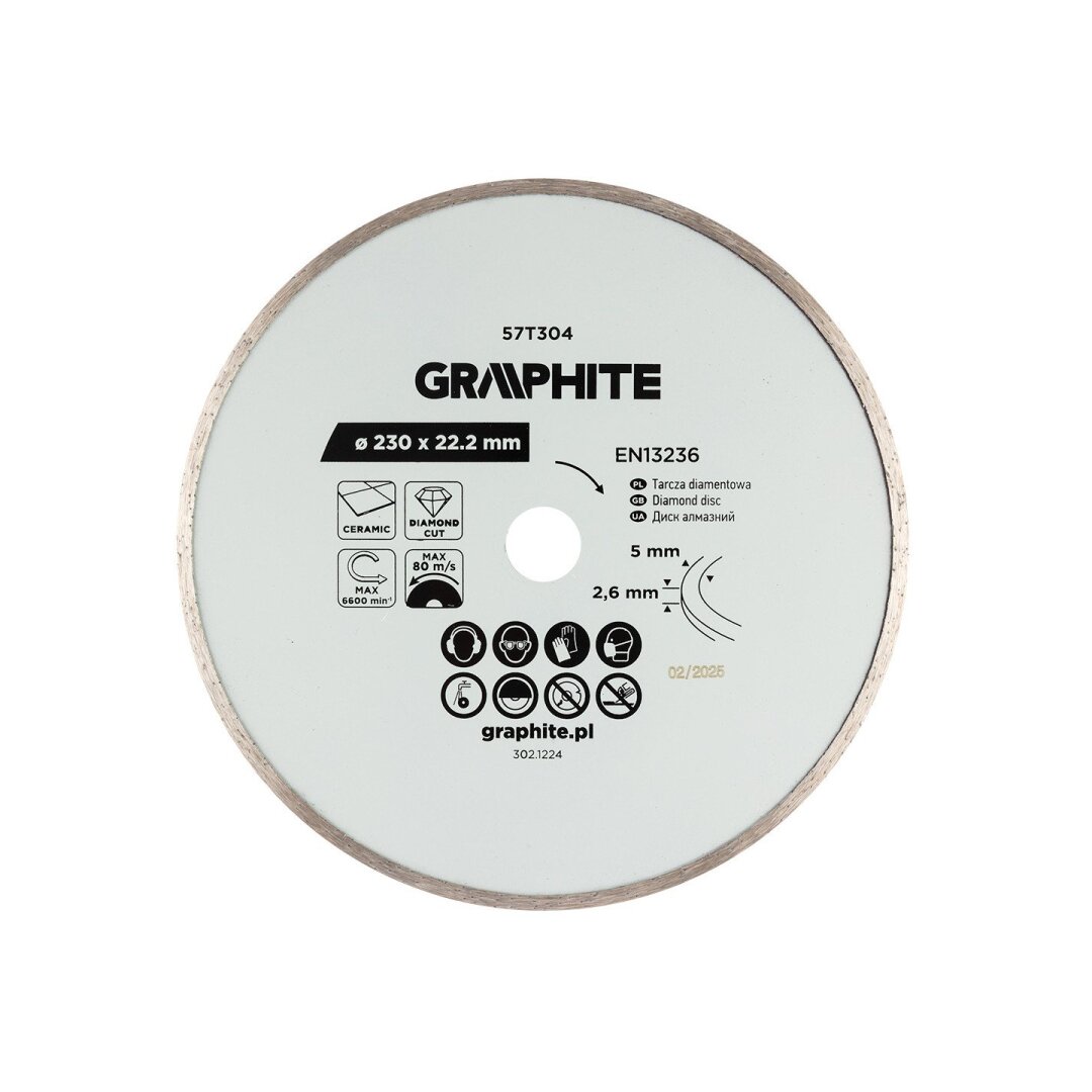 Deimantinis pjovimo diskas, 230 x 22,2 mm, šlapiam pjovimui Deimantinis pjovimo diskas, 230 x 22,2 mm, šlapiam pjovimui