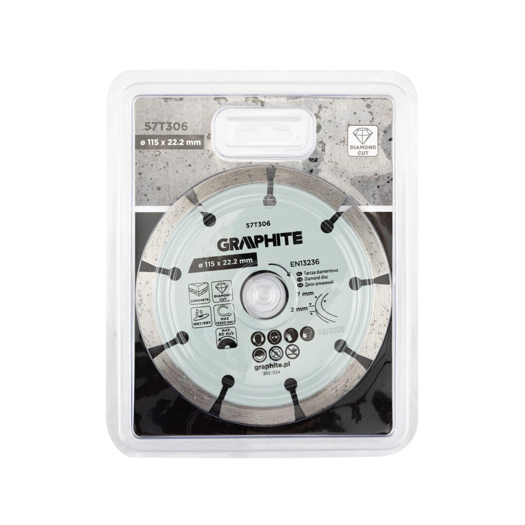 Deimantinis segmentinis pjovimo diskas, 115 x 22,2 mm, sausam ir šlapiam pjovimui 1