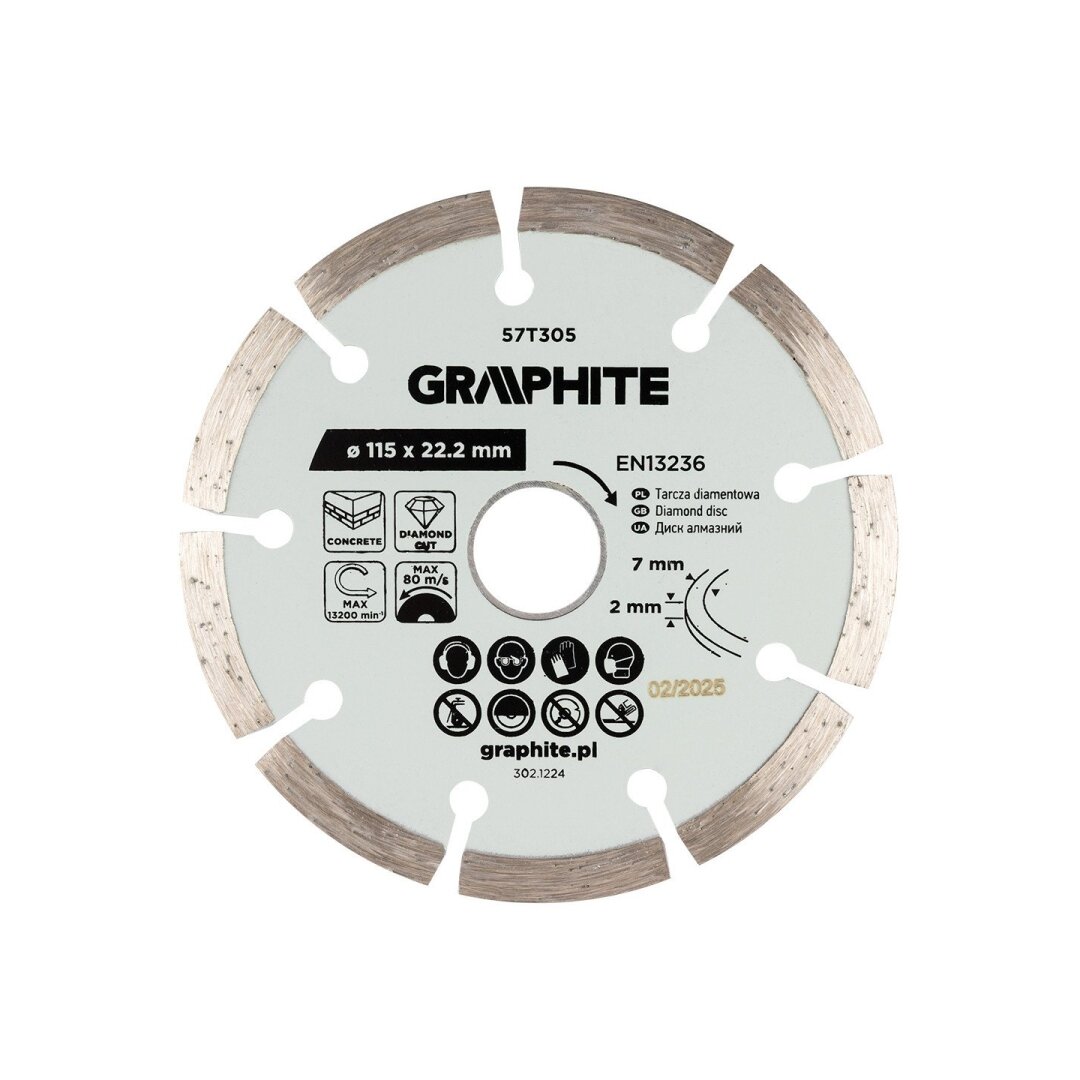 Deimantinis segmentinis pjovimo diskas, 115 x 22,2 mm, sausam pjovimui