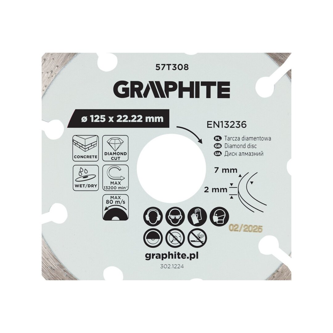 Deimantinis segmentinis pjovimo diskas, 125 x 22,2 mm, sausam ir šlapiam pjovimui 5
