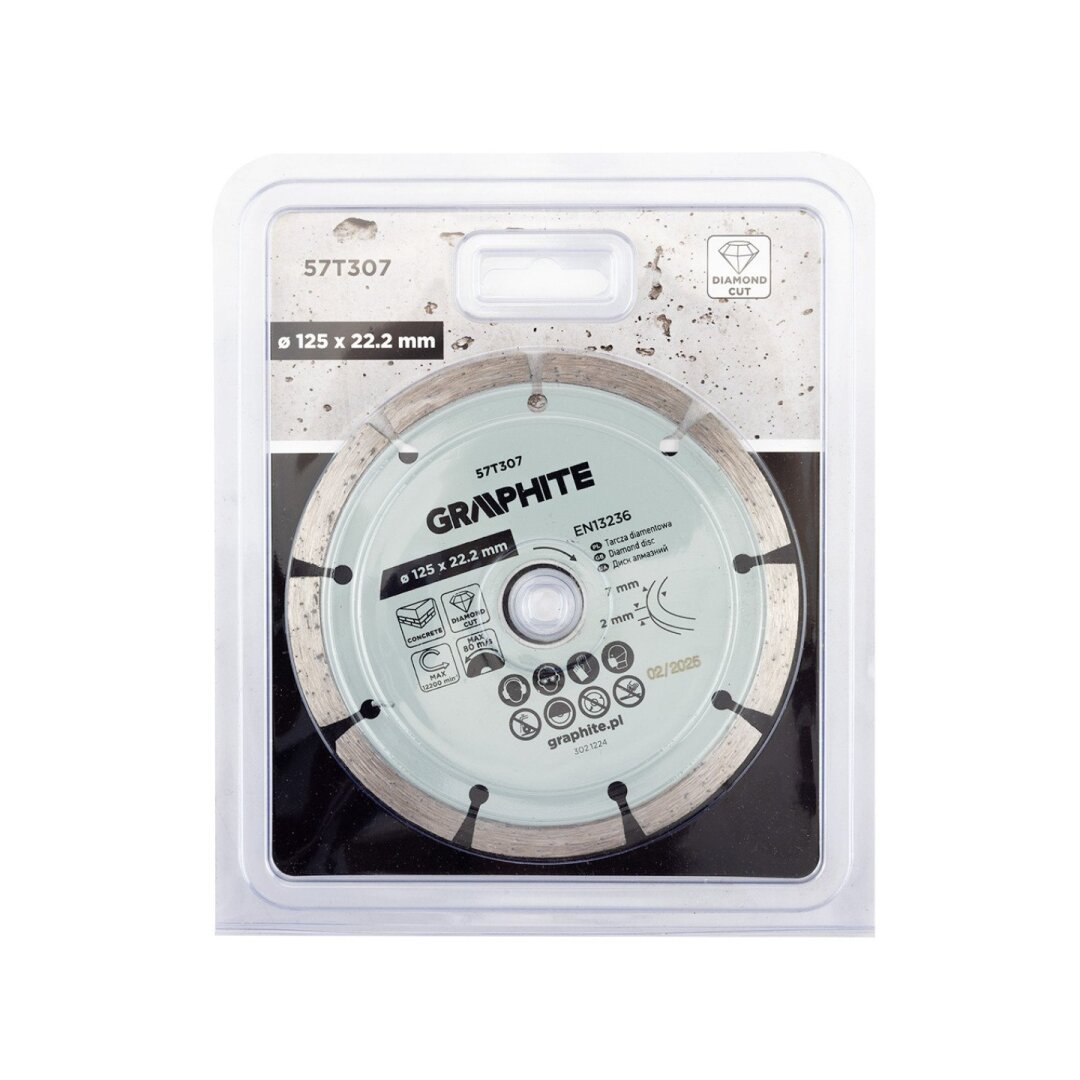 Deimantinis segmentinis pjovimo diskas, 125 x 22,2 mm, sausam pjovimui 1