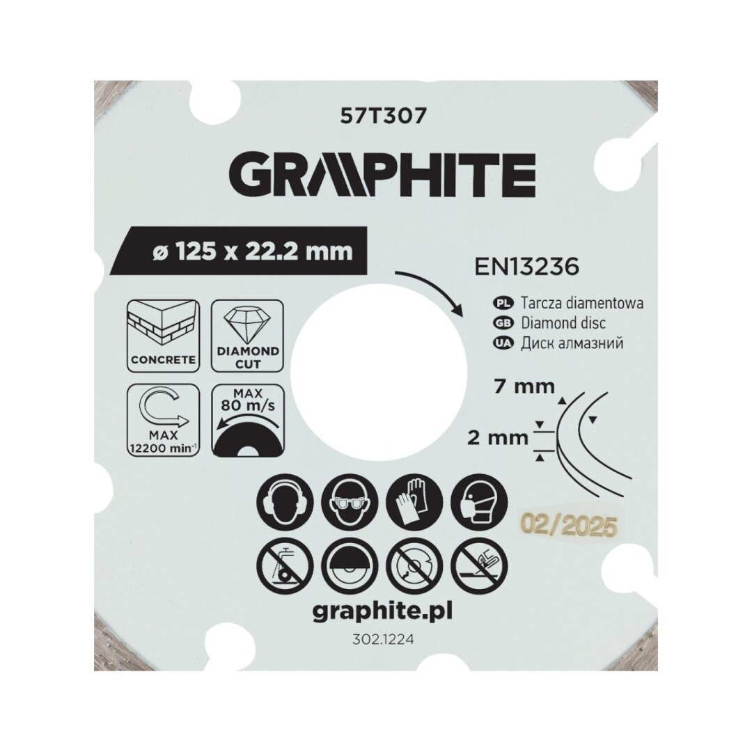 Deimantinis segmentinis pjovimo diskas, 125 x 22,2 mm, sausam pjovimui 5