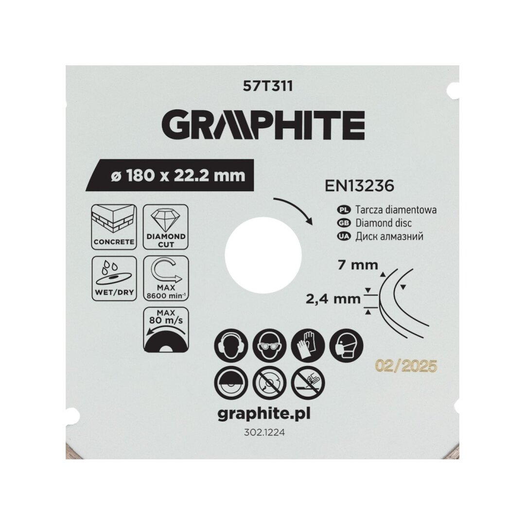 Deimantinis segmentinis pjovimo diskas, 180 x 22,2 mm, sausam ir šlapiam pjovimui 5 Deimantinis segmentinis pjovimo diskas, 180 x 22,2 mm, sausam ir šlapiam pjovimui 5