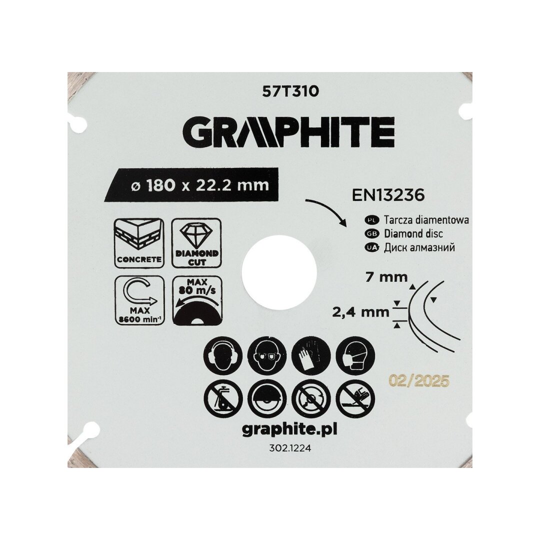 Deimantinis segmentinis pjovimo diskas, 180 x 22,2 mm, sausam pjovimui 5