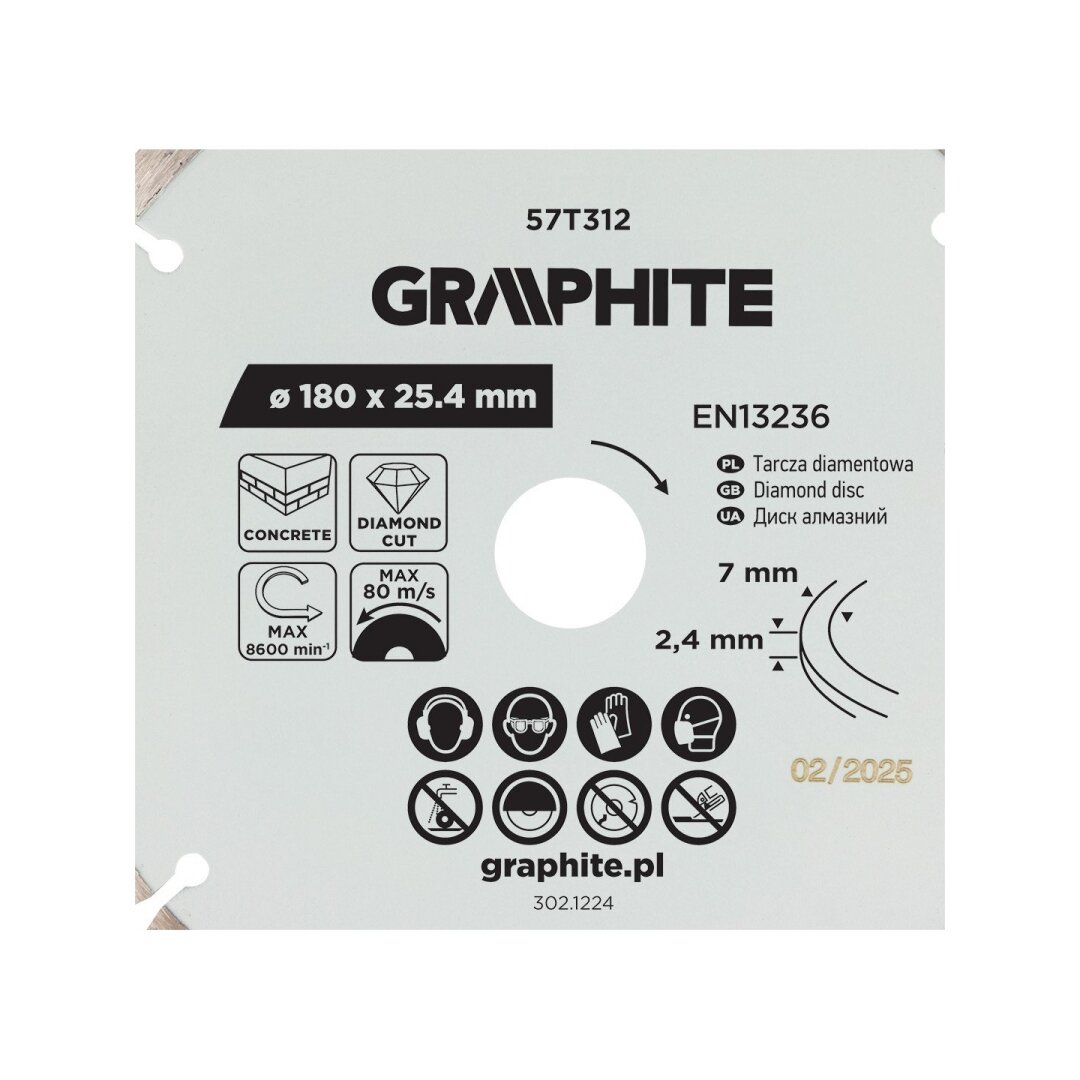 Deimantinis segmentinis pjovimo diskas, 180 x 25,4 mm, sausam pjovimui 5