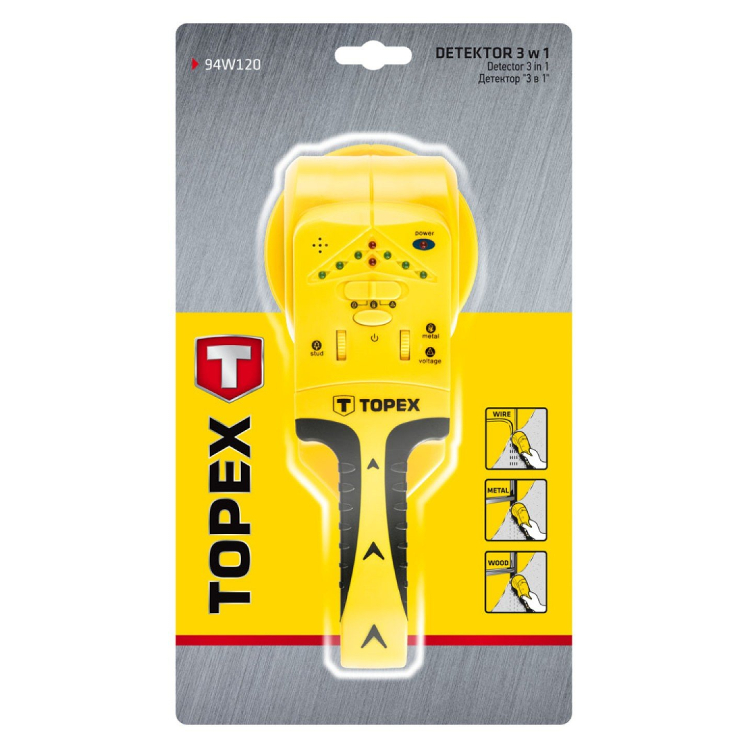 Detektorius trys viename TOPEX 94W120, baterija 6F22 9V 1