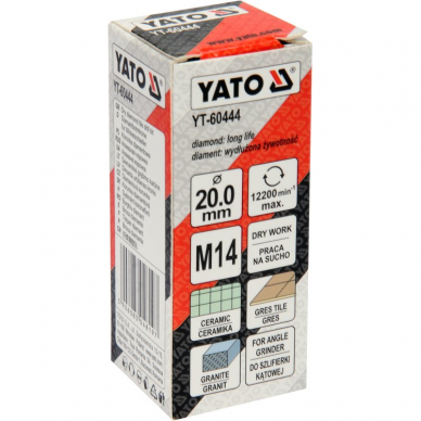 Deimantinė karūna kampiniam šlifuokliui Yato, M14, 20 mm 2 Deimantinė karūna kampiniam šlifuokliui Yato, M14, 20 mm 2