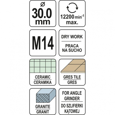 Deimantinė karūna kampiniam šlifuokliui Yato, M14, 30 mm 3 Deimantinė karūna kampiniam šlifuokliui Yato, M14, 30 mm 3