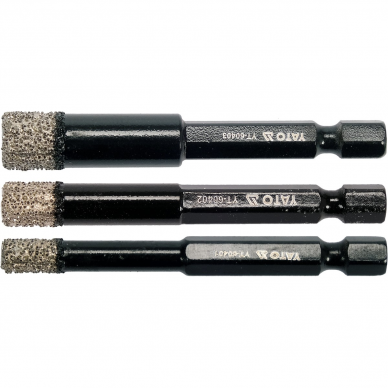 Deimantinių karūnų rinkinys Yato, 6,3 mm (1/4"), 3 vnt 1 Deimantinių karūnų rinkinys Yato, 6,3 mm (1/4"), 3 vnt 1