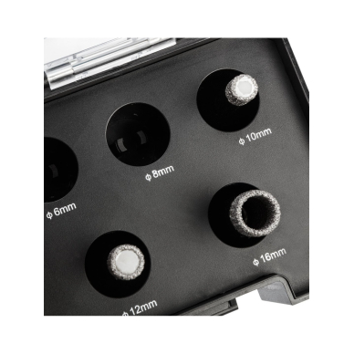 Deimantiniai pjūklai (6, 8, 10, 12, 16 mm), 5 dalių rinkinys. 2 Deimantiniai pjūklai (6, 8, 10, 12, 16 mm), 5 dalių rinkinys. 2