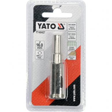 Deimantinis cilindrinis grąžtas Yato, 16 mm 2 Deimantinis cilindrinis grąžtas Yato, 16 mm 2