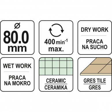 Deimantinis cilindrinis grąžtas Yato, 80 mm 3 Deimantinis cilindrinis grąžtas Yato, 80 mm 3