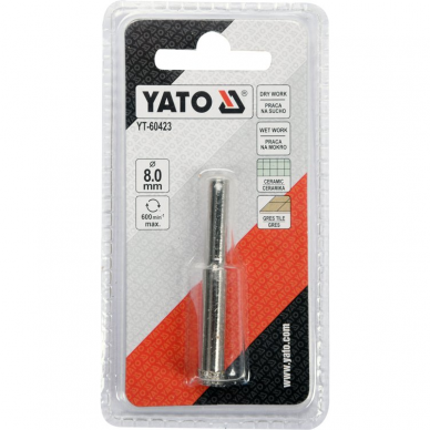 Deimantinis cilindrinis grąžtas Yato, 8 mm 1 Deimantinis cilindrinis grąžtas Yato, 8 mm 1