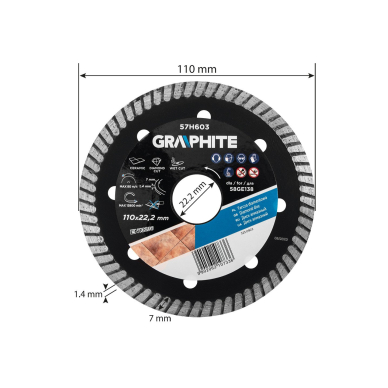 Deimantinis pjovimo diskas 110x22,2xmm skirtas 58GE138 7 Deimantinis pjovimo diskas 110x22,2xmm skirtas 58GE138 7