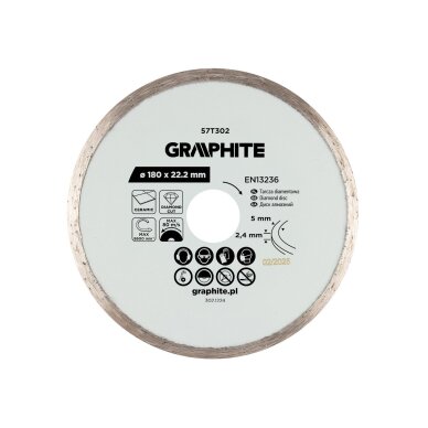 Deimantinis pjovimo diskas, 180 x 22,2 mm, šlapiam pjovimui