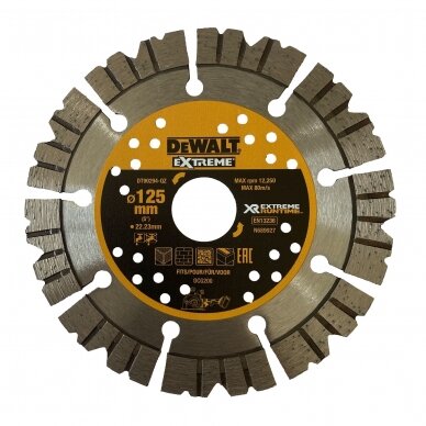 Deimantinis pjovimo diskas DeWalt DT90294-QZ Extreme, 125x2x22mm Deimantinis pjovimo diskas DeWalt DT90294-QZ Extreme, 125x2x22mm
