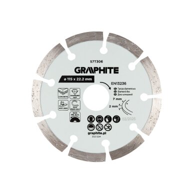 Deimantinis segmentinis pjovimo diskas, 115 x 22,2 mm, sausam ir šlapiam pjovimui
