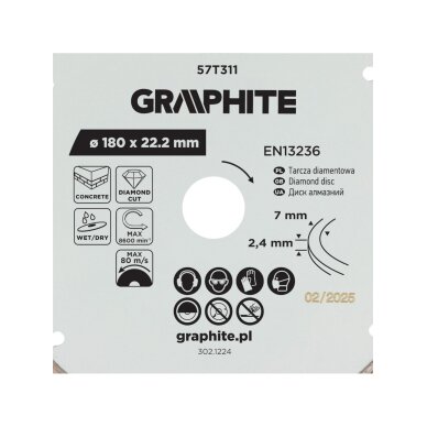 Deimantinis segmentinis pjovimo diskas, 180 x 22,2 mm, sausam ir šlapiam pjovimui 5 Deimantinis segmentinis pjovimo diskas, 180 x 22,2 mm, sausam ir šlapiam pjovimui 5