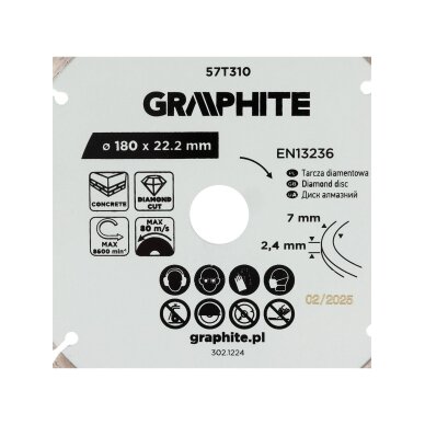 Deimantinis segmentinis pjovimo diskas, 180 x 22,2 mm, sausam pjovimui 5