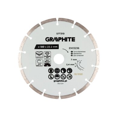 Deimantinis segmentinis pjovimo diskas, 180 x 22,2 mm, sausam pjovimui Deimantinis segmentinis pjovimo diskas, 180 x 22,2 mm, sausam pjovimui