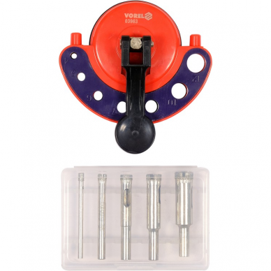 Deimantinių karūnų rinkinys su kreipiančiuoju bėgeliu Vorel, 5 vnt Deimantinių karūnų rinkinys su kreipiančiuoju bėgeliu Vorel, 5 vnt