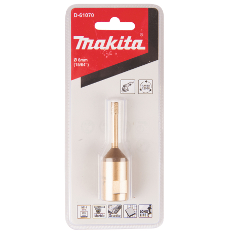 Deimantinis grąžtas Makita D-61070, 6MM (M14) 1 Deimantinis grąžtas Makita D-61070, 6MM (M14) 1