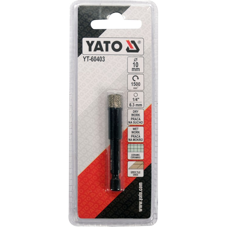 Deimantinė karūna Yato, 6,3 mm (1/4"), 10 mm 2 Deimantinė karūna Yato, 6,3 mm (1/4"), 10 mm 2