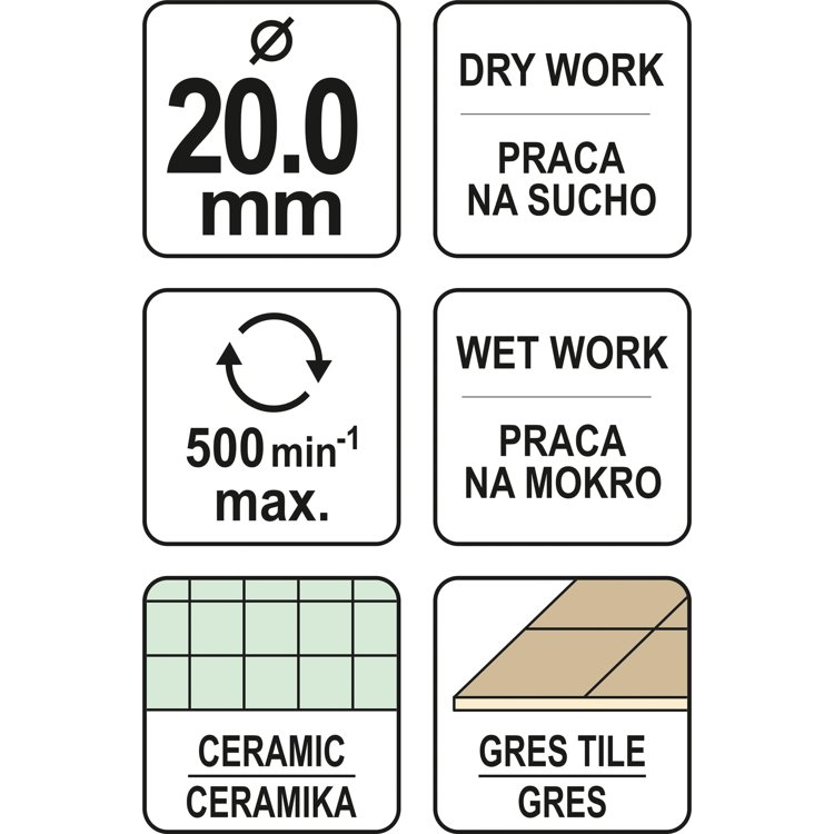 Deimantinis cilindrinis grąžtas Yato, 20 mm 3 Deimantinis cilindrinis grąžtas Yato, 20 mm 3