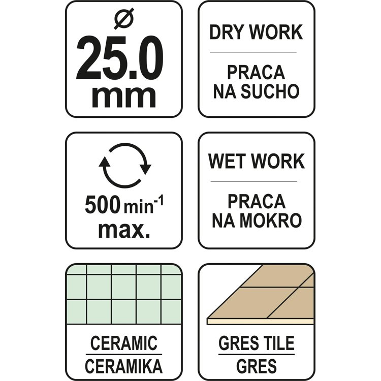 Deimantinis cilindrinis grąžtas Yato, 25 mm 3 Deimantinis cilindrinis grąžtas Yato, 25 mm 3