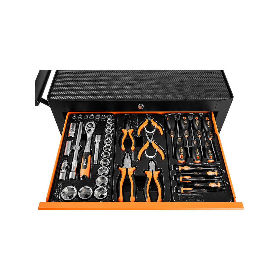 Dirbtuvių spintelė NEO, 5 stalčiai + 117 įrankių 5 Dirbtuvių spintelė NEO, 5 stalčiai + 117 įrankių 5